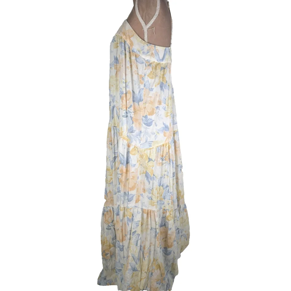 Abercrombie & Fitch Ruffle Floral Maxi Dress Sz L FairyCore Cottage Preppy Girly